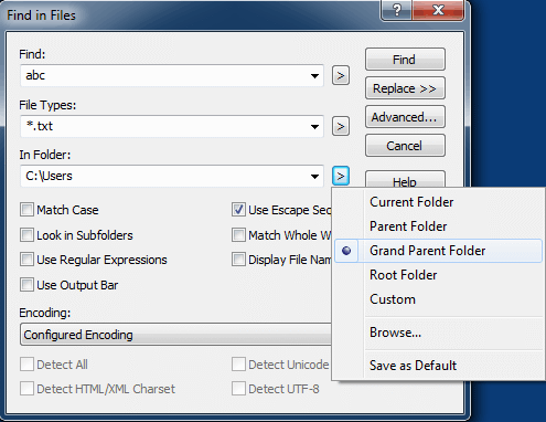 In Folder drop-down list